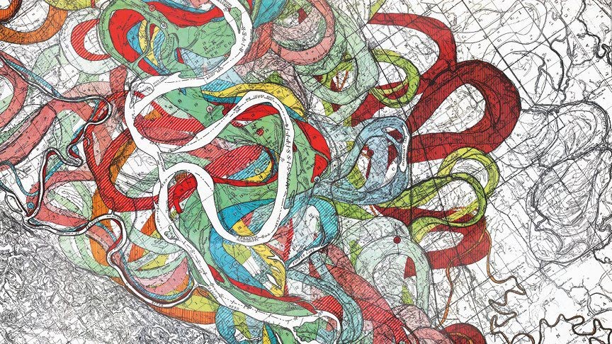 > **Abstract drawing of multiple overlapping wavy lines in different colors