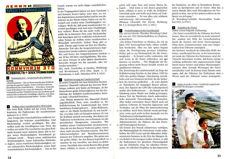 Sozialismus-Darstellung in einem bundesdeutschen Schulbuch von 1988. Hans-W. Ballhausen u.a., Geschichte und Geschehen 10, © Ernst Klett Verlag 1988, S. 24f.