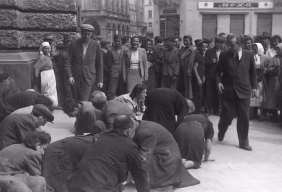 Erniedrigung von Lemberger Juden durch die Miliz der OUN und christliche Lemberger Bevölkerung, 1. Juli 1941. Fotograf: unbekannt, Quelle: Collection of David Lee Preston, Philadelphia, © mit freundlicher Genehmigung