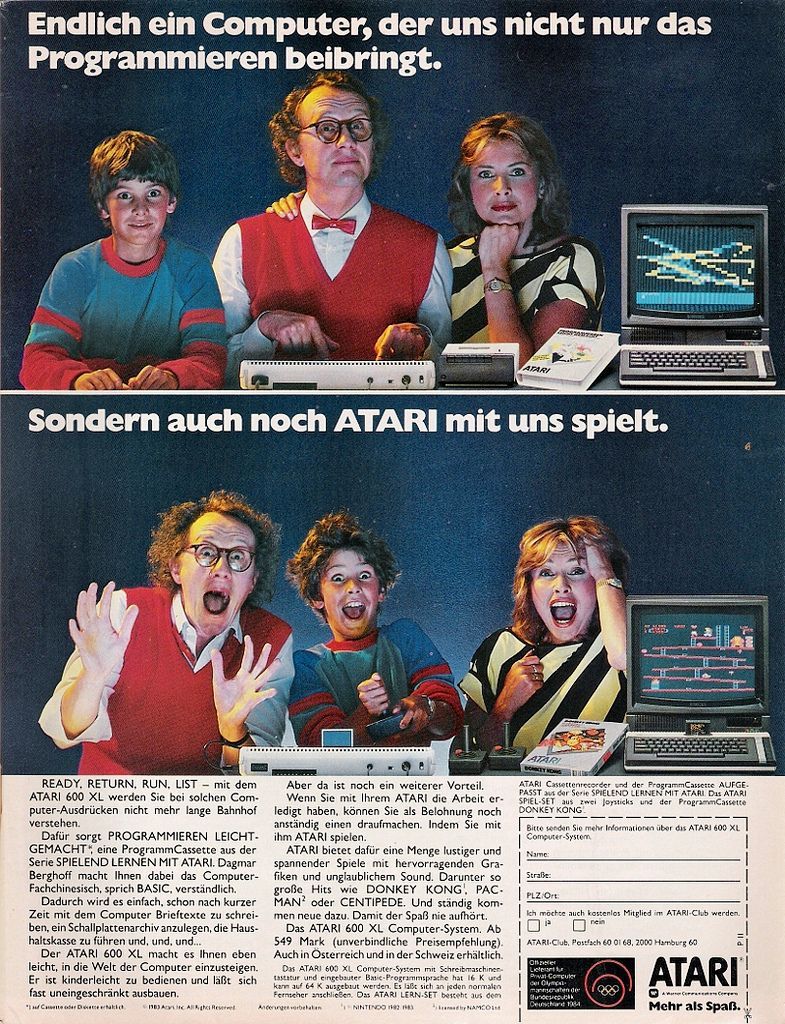 Werbung für den Atari 600 XL, 1983. Urheber/Foto: [https://www.flickr.com/photos/61242269@N05/ Zaphod2012], Quelle: [https://www.flickr.com/photos/61242269@N05/9918371655/ Flickr], Lizenz: [https://creativecommons.org/licenses/by-nc-sa/2.0/ CC BY-NC-SA 2.0]